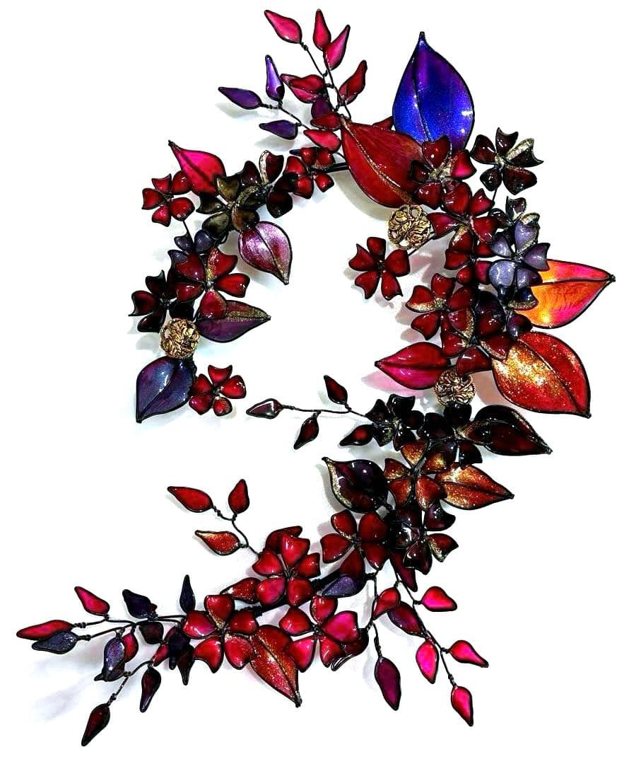 大人REDボタニカルリース　ワイヤークラフト　ディップアート　アート　壁飾り