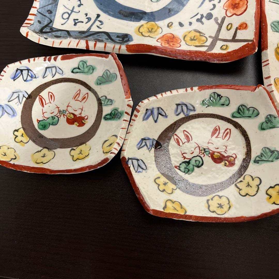 手作り工房　夕立窯　 お散歩うさぎ　幸せうさぎ　食器11点セット　陶器製