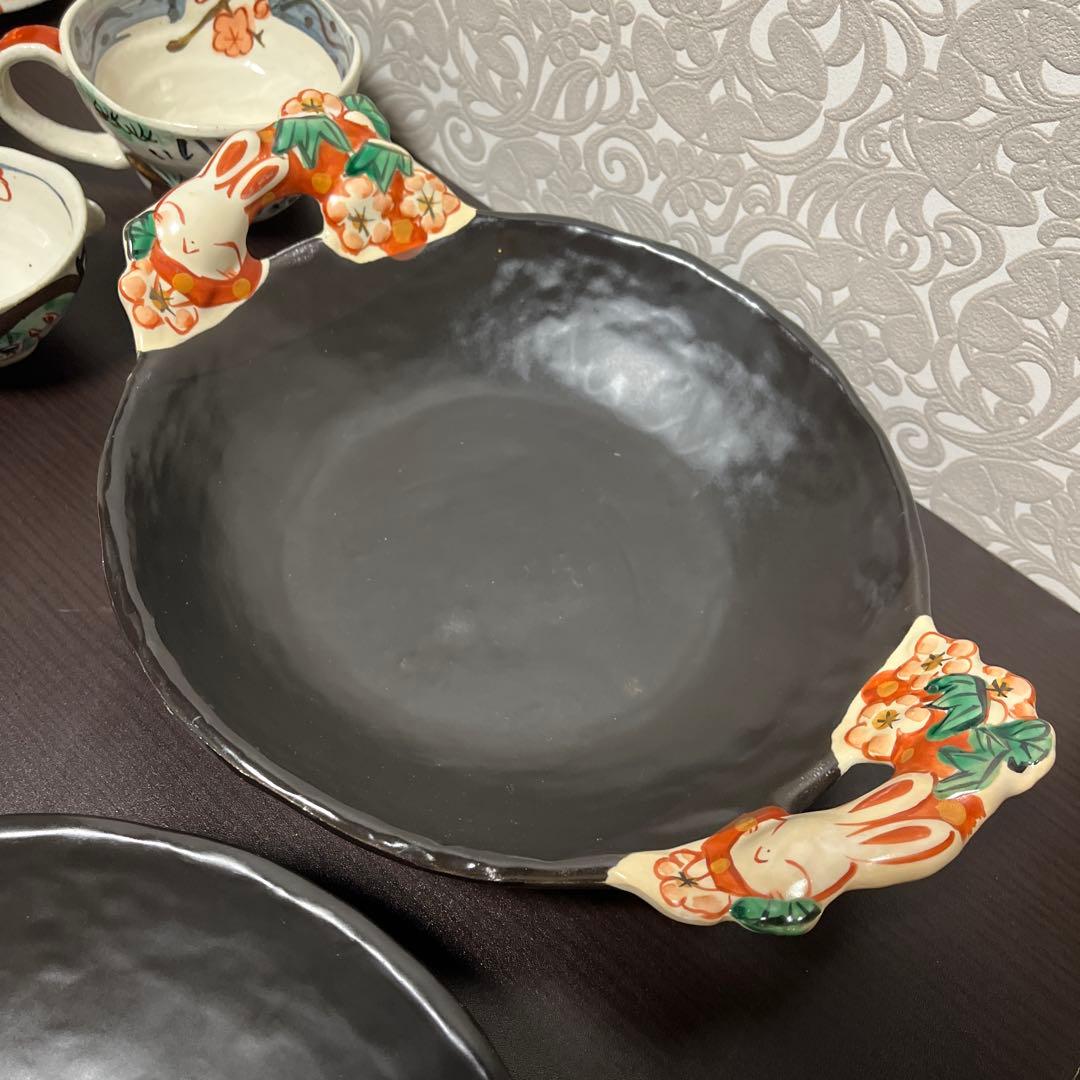 手作り工房　夕立窯　 お散歩うさぎ　幸せうさぎ　食器11点セット　陶器製