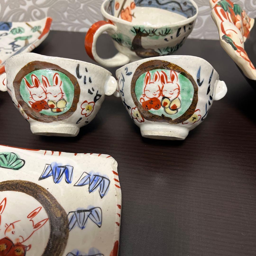 手作り工房　夕立窯　 お散歩うさぎ　幸せうさぎ　食器11点セット　陶器製