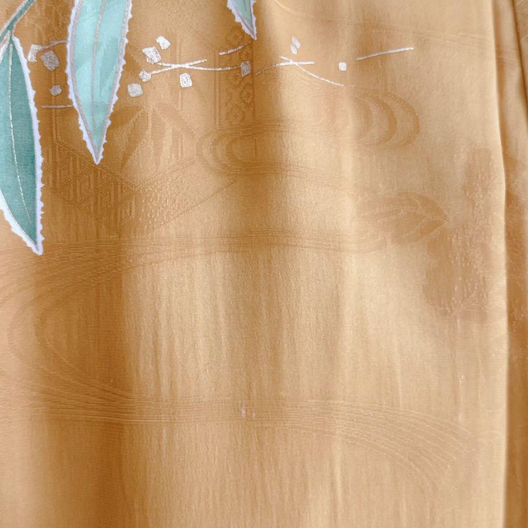 上品　フルセット　七五三　７歳女の子　黄土色赤蝶　金地袋帯　長襦袢付小物7079