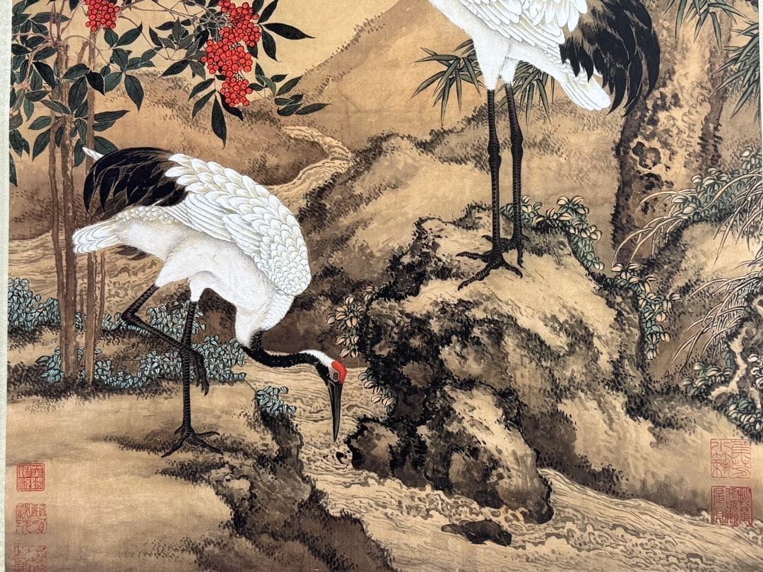 中国 清時代 沈銓 松梅雙鶴図 絹本 原色複製 ◇検故宮博物館◇ 一鼎軒