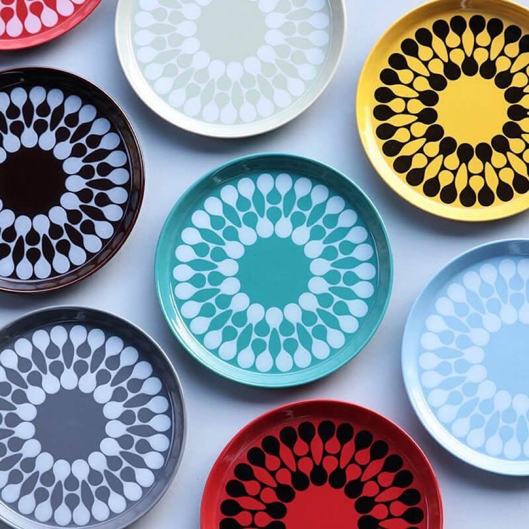 マルヒロ　ハウスインダストリアル　赤と黒茶の水滴模様皿 2枚セット