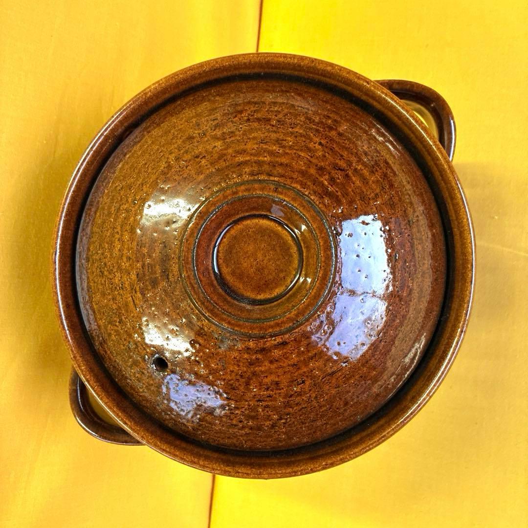 土鍋伊賀焼シチュー鍋アメ釉と菊唐草