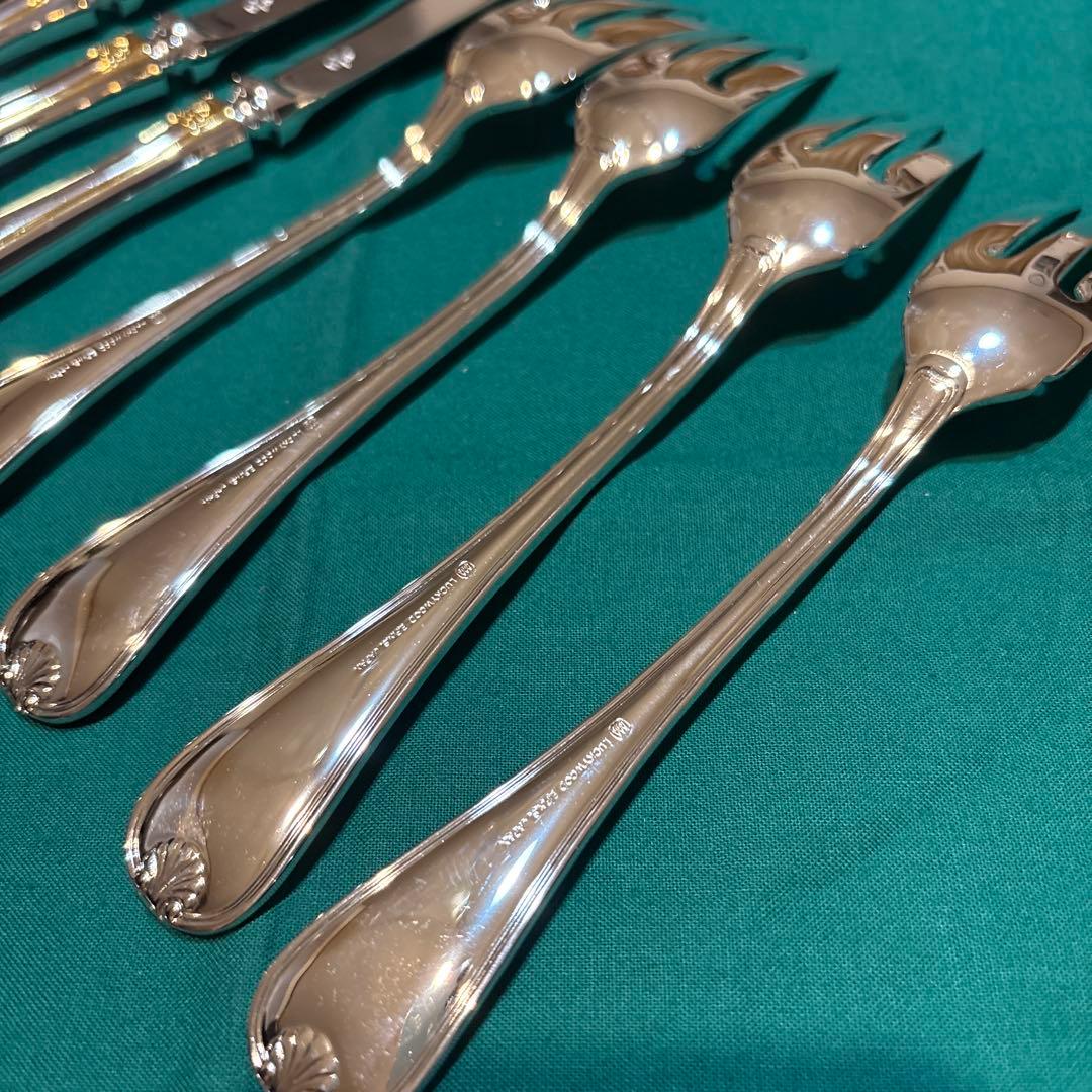 レア★新品 ラッキーウッドフィッシュナイフ・フォーク各4本計8Ｐ高級　日本製