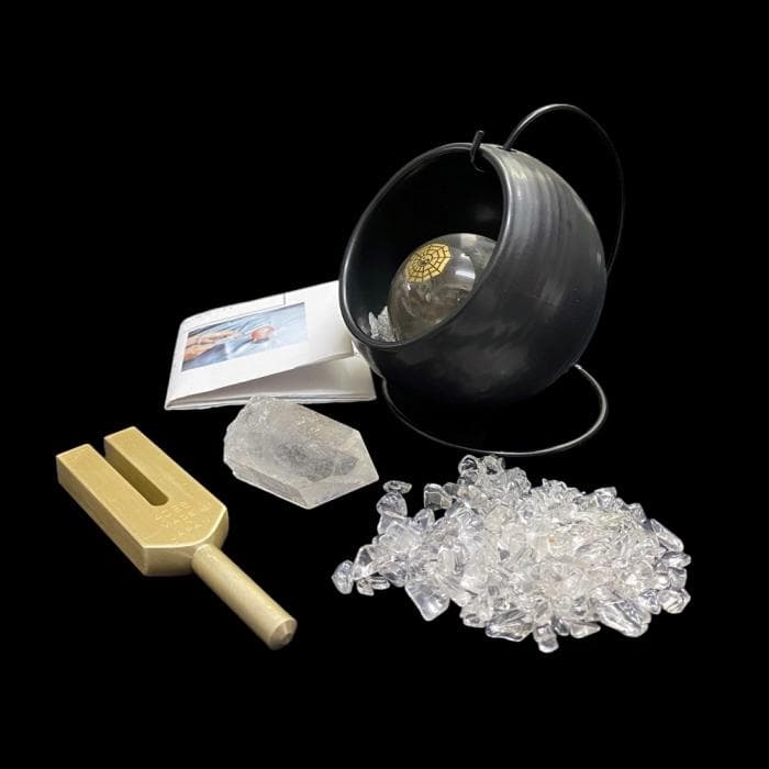 癒しアイテム 「極音」 音叉 水晶玉 ヒマラヤ水晶さざれ石 水晶ポイント付き