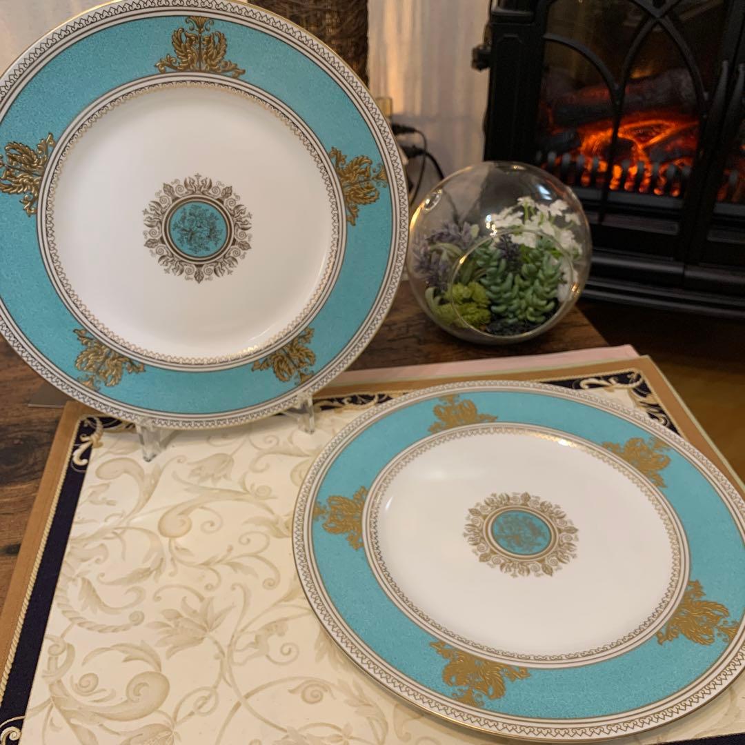 希少ウェッジウッド コロンビア　パウダー　ターコイズ　27cmディナープレート