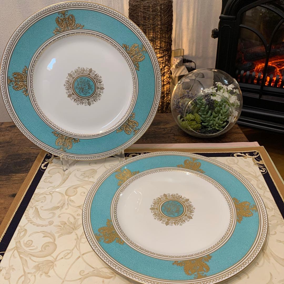 希少ウェッジウッド コロンビア　パウダー　ターコイズ　27cmディナープレート