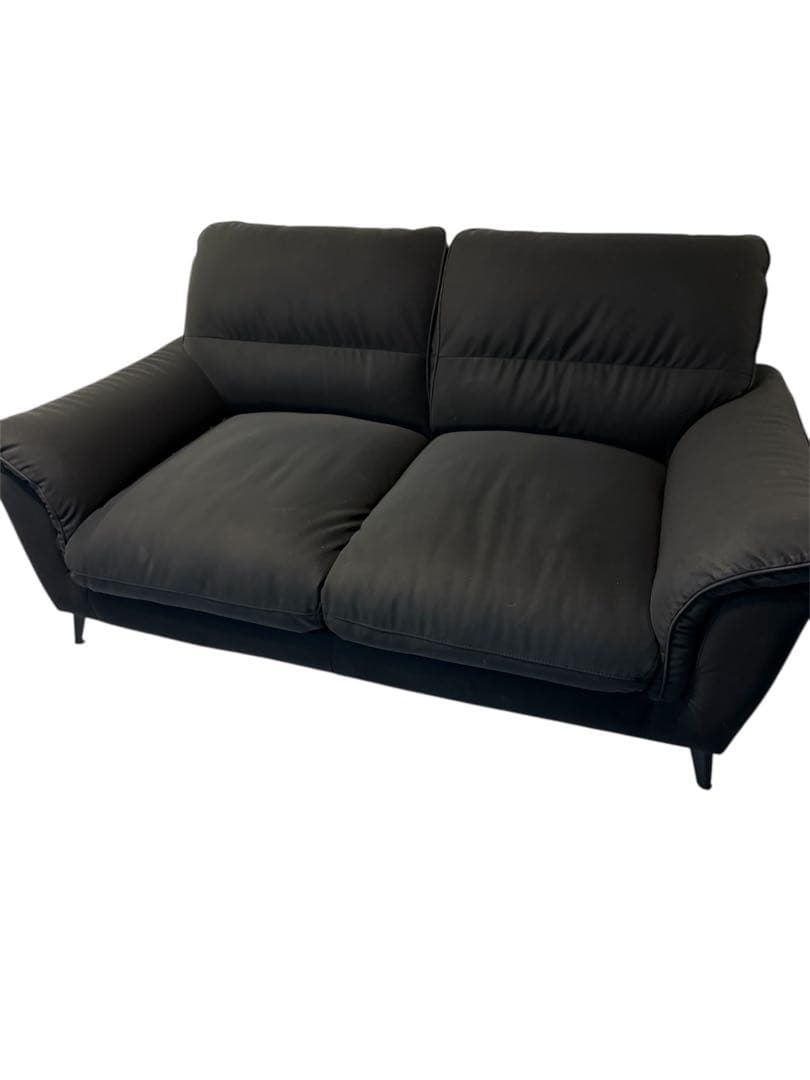 ニトリ　合成皮革　2人掛け　ソファ　ブラック　クリーナー付き