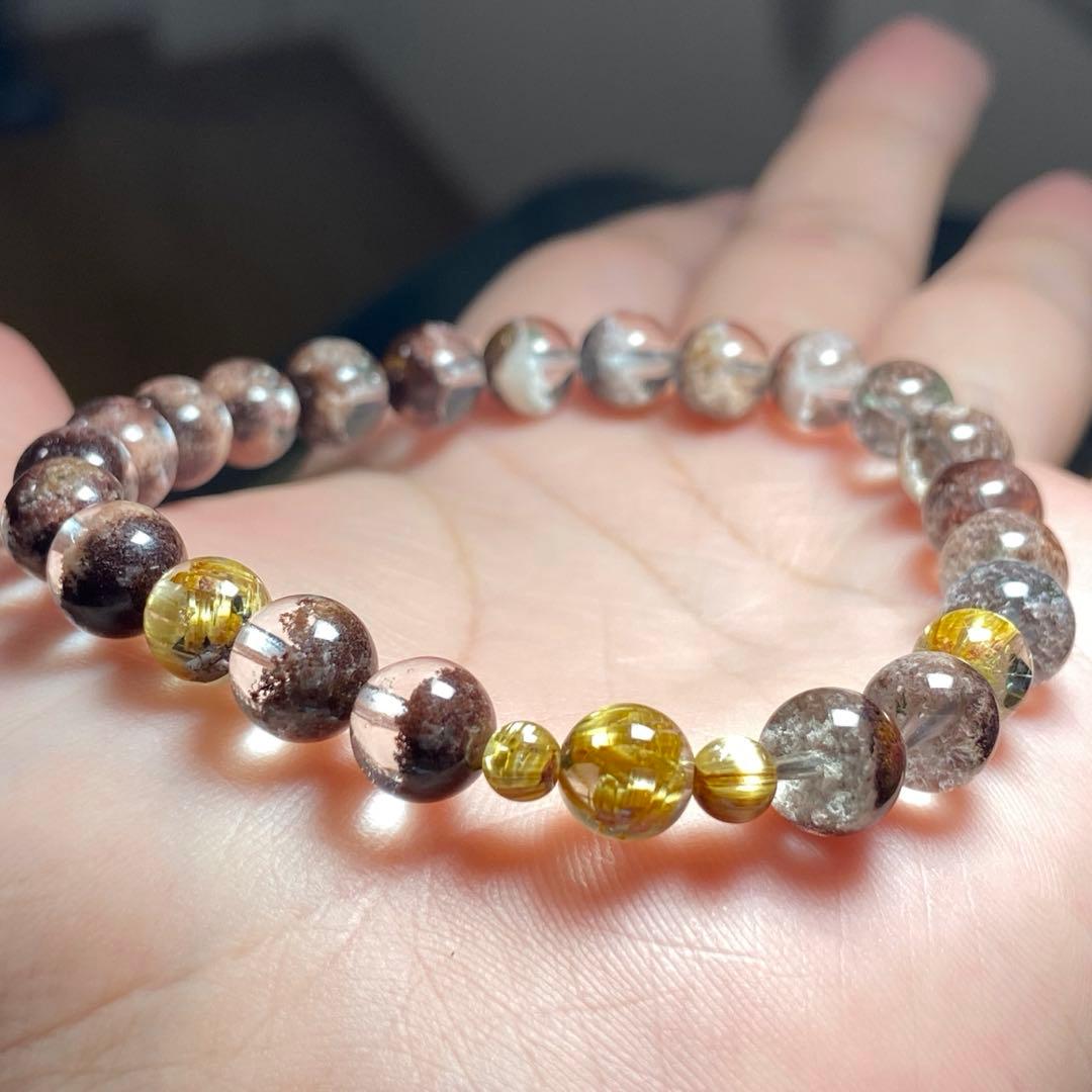 極上　ガーデン＆キャッツアイタイチンルチルクォーツ　ブレス