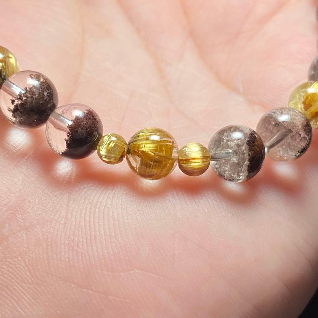 極上　ガーデン＆キャッツアイタイチンルチルクォーツ　ブレス