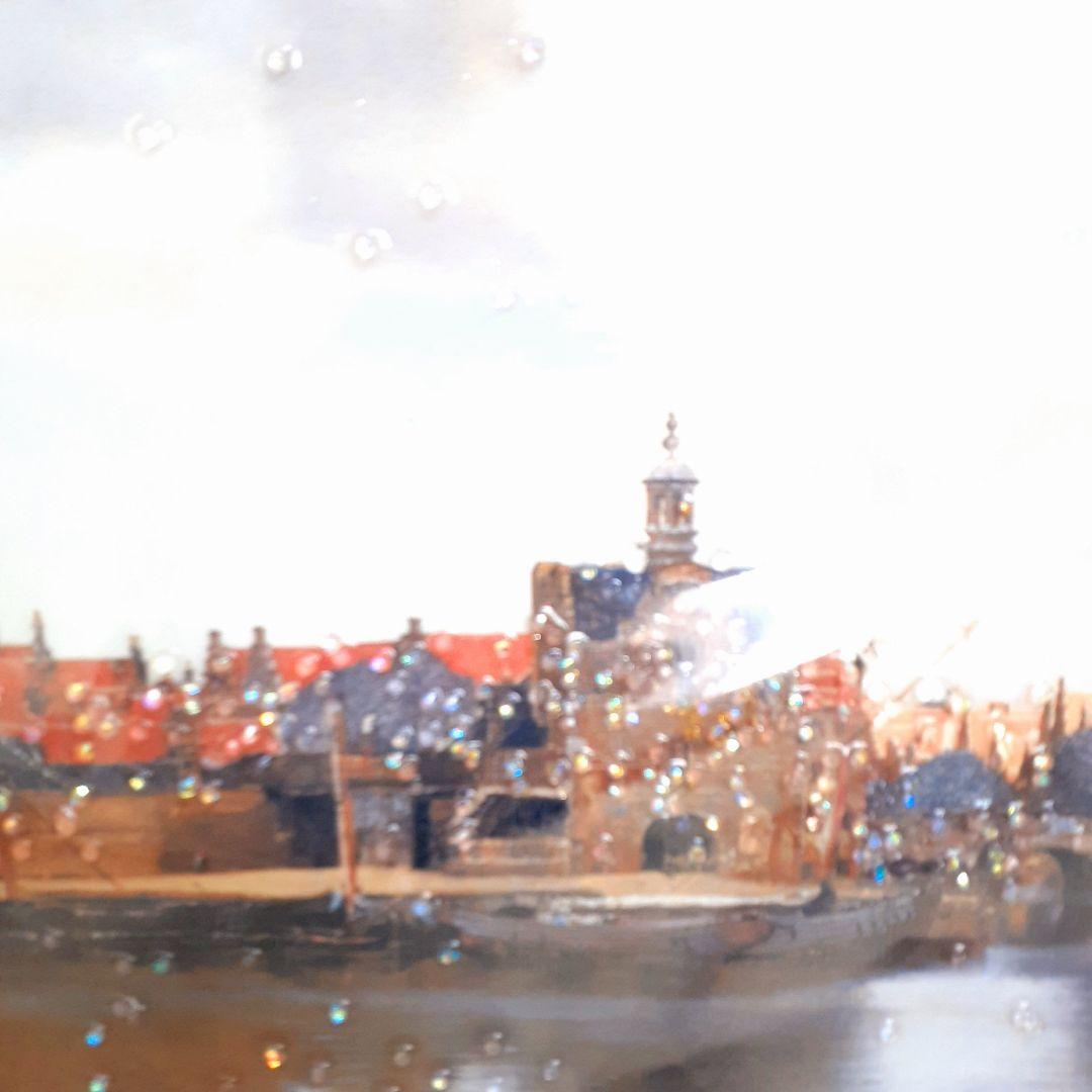 輸入雑貨　天然石　フェルメール作　『デルフトの眺望 』　水晶絵　クリスタルアート