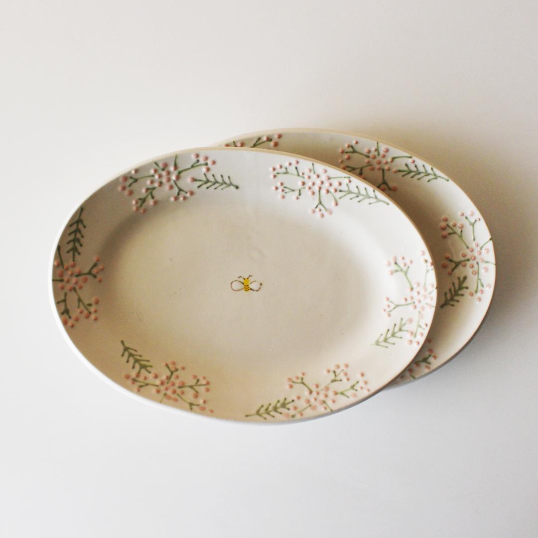 矢板緑 オーバルプレート Mサイズ 2枚セット ライスフラワー 新品未使用