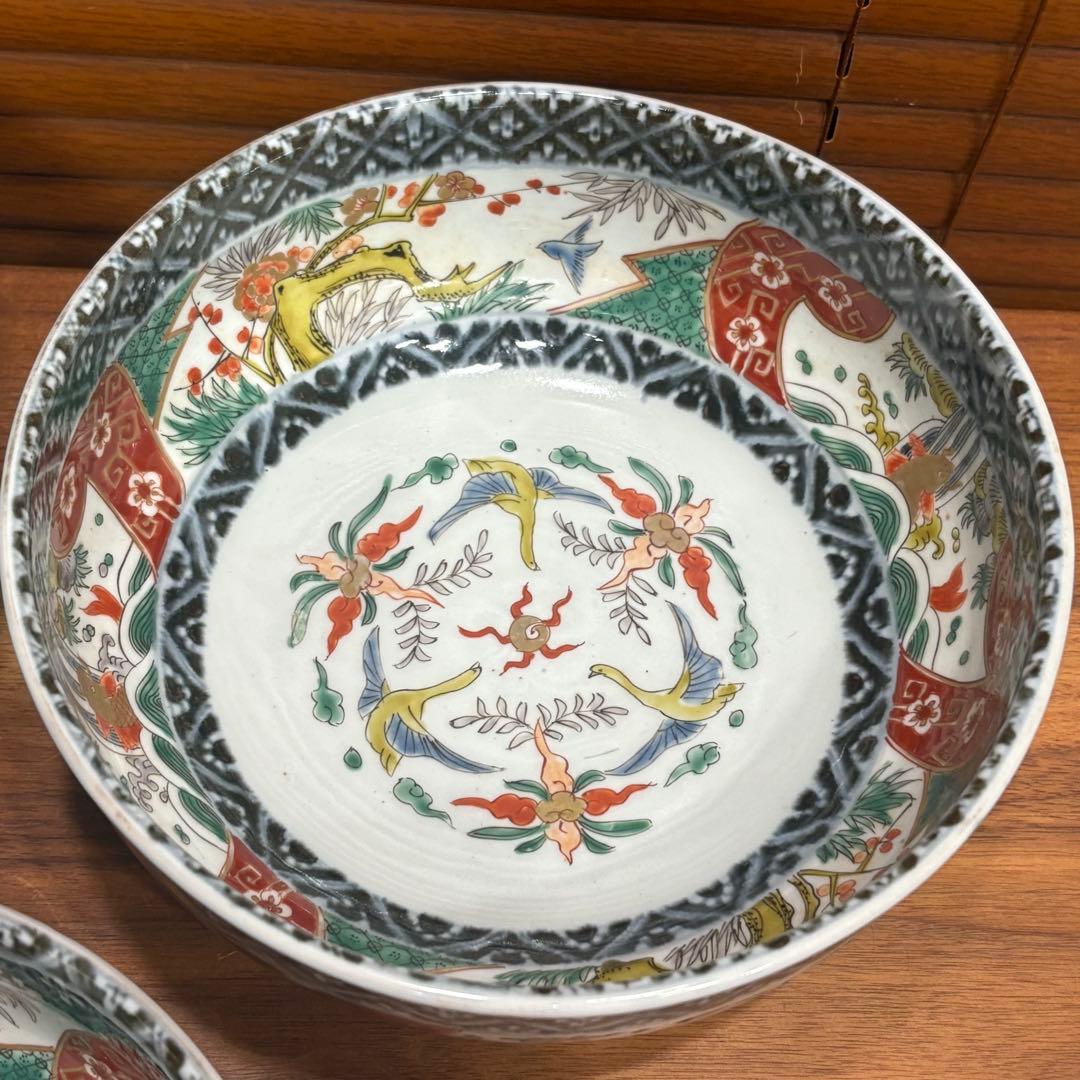 江戸時代　古伊万里　赤絵三重丼 三段鉢