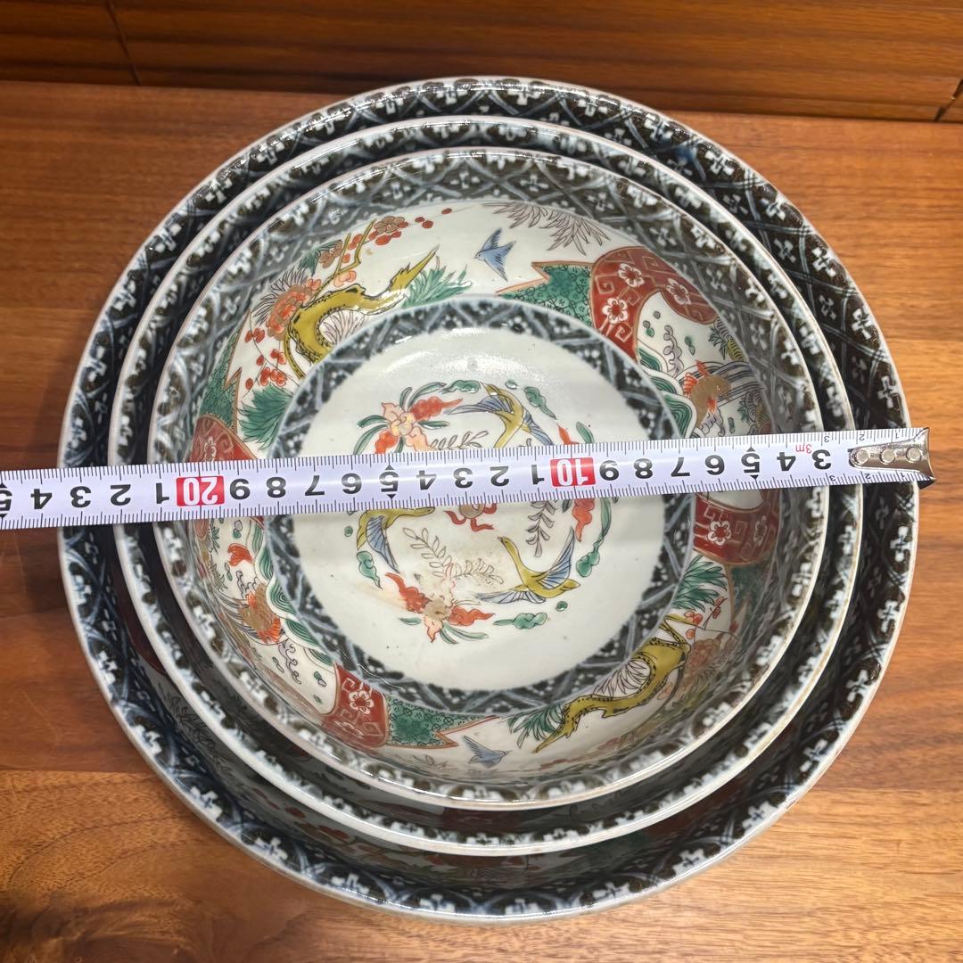 江戸時代　古伊万里　赤絵三重丼 三段鉢
