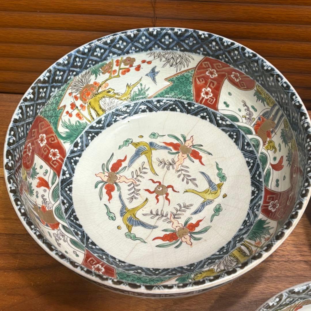 江戸時代　古伊万里　赤絵三重丼 三段鉢