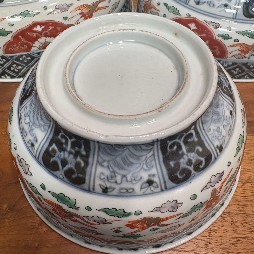 江戸時代　古伊万里　赤絵三重丼 三段鉢