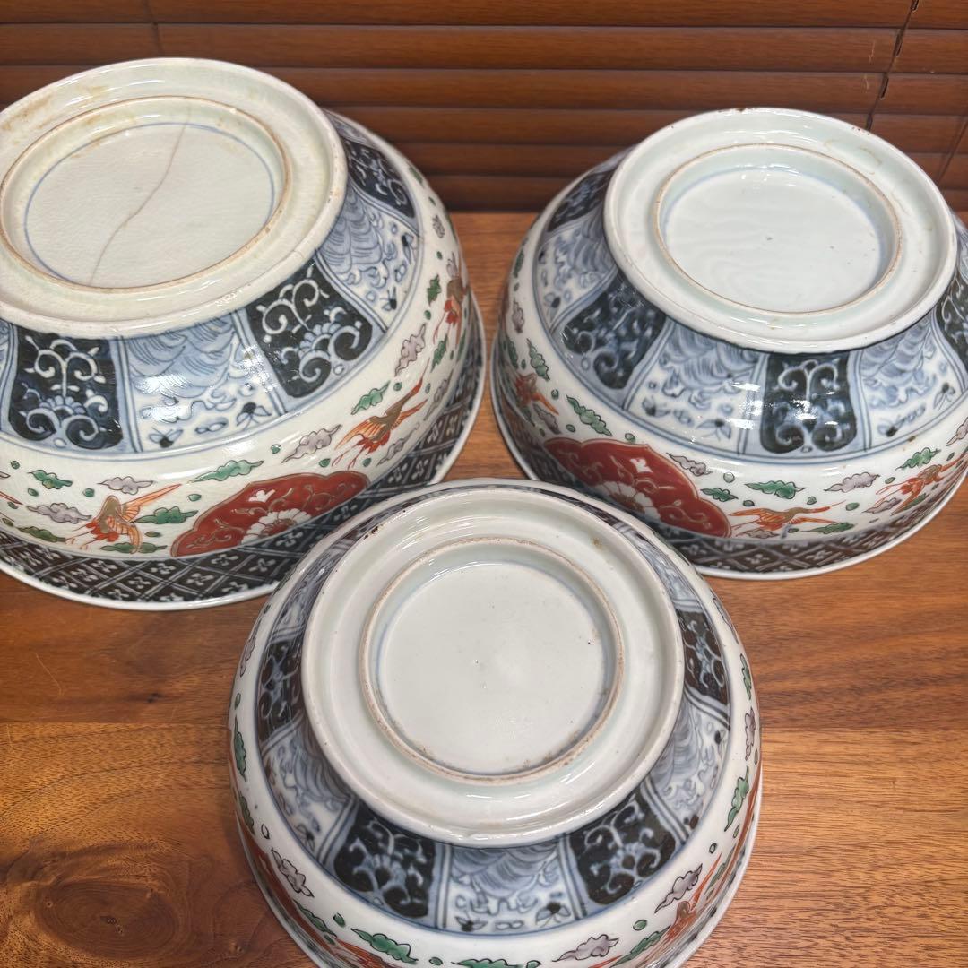 江戸時代　古伊万里　赤絵三重丼 三段鉢