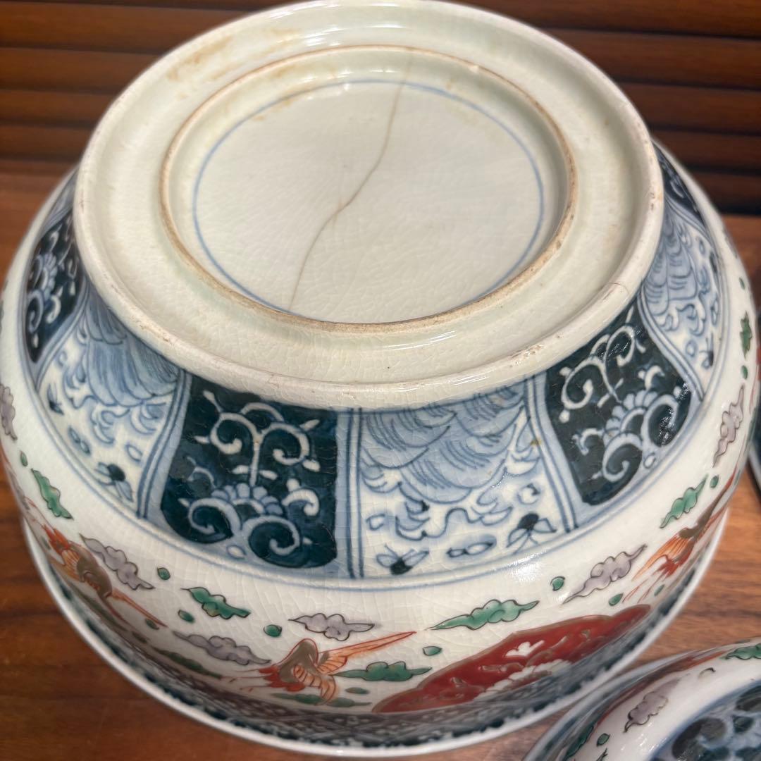 江戸時代　古伊万里　赤絵三重丼 三段鉢