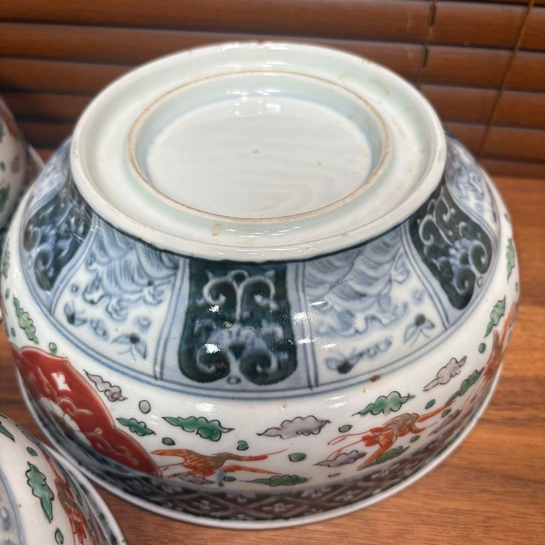 江戸時代　古伊万里　赤絵三重丼 三段鉢