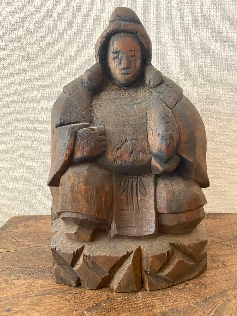 明治期 東北 木彫恵比寿像 一木造