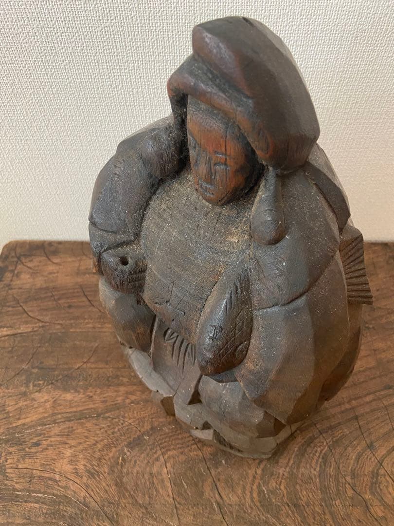 明治期 東北 木彫恵比寿像 一木造