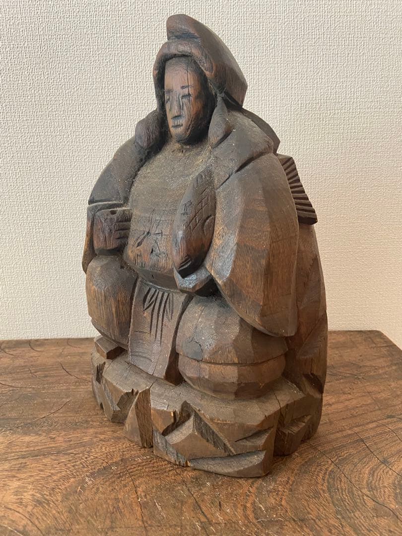 明治期 東北 木彫恵比寿像 一木造