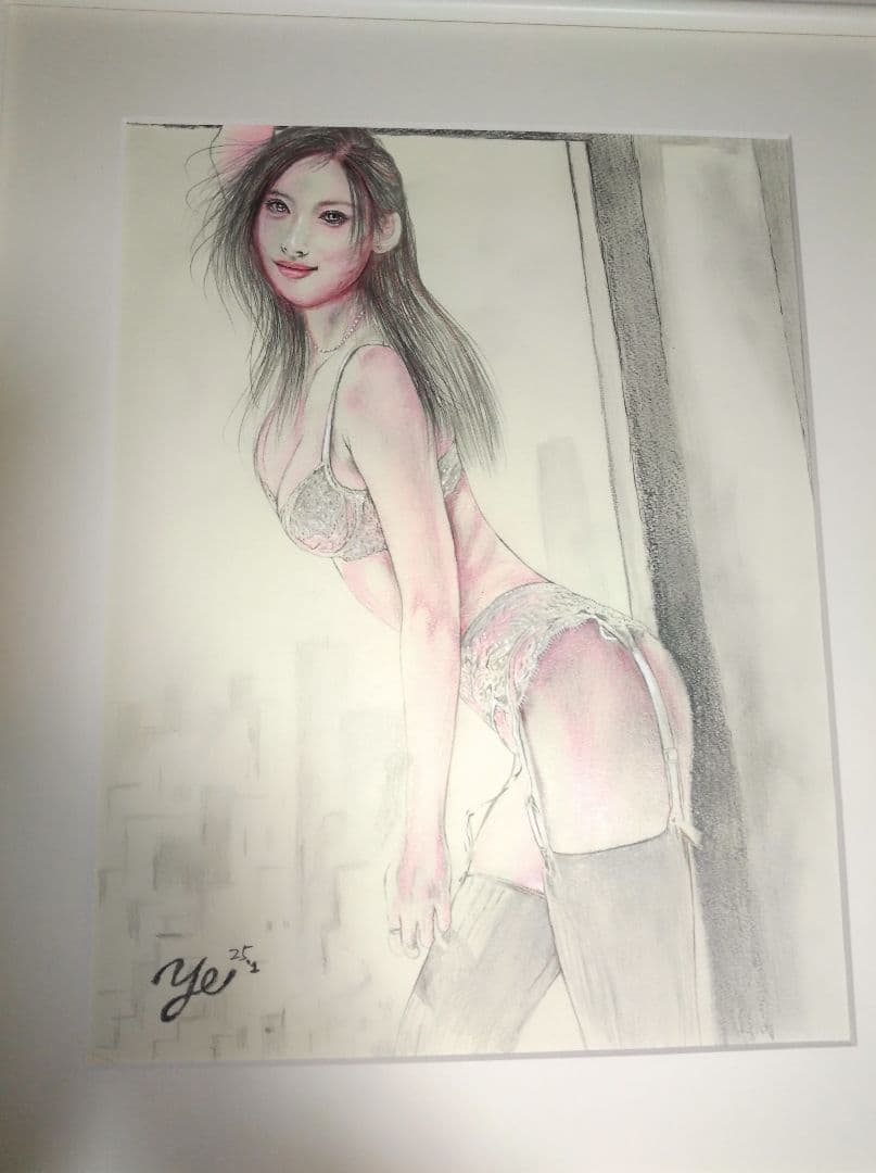 裸婦、美人画、絵画６号、窓ぎわ山本英二、真作、肉筆、新品額縁、高塚省吾、森本草介