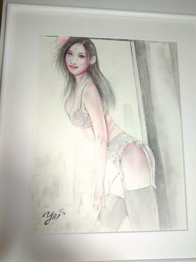 裸婦、美人画、絵画６号、窓ぎわ山本英二、真作、肉筆、新品額縁、高塚省吾、森本草介