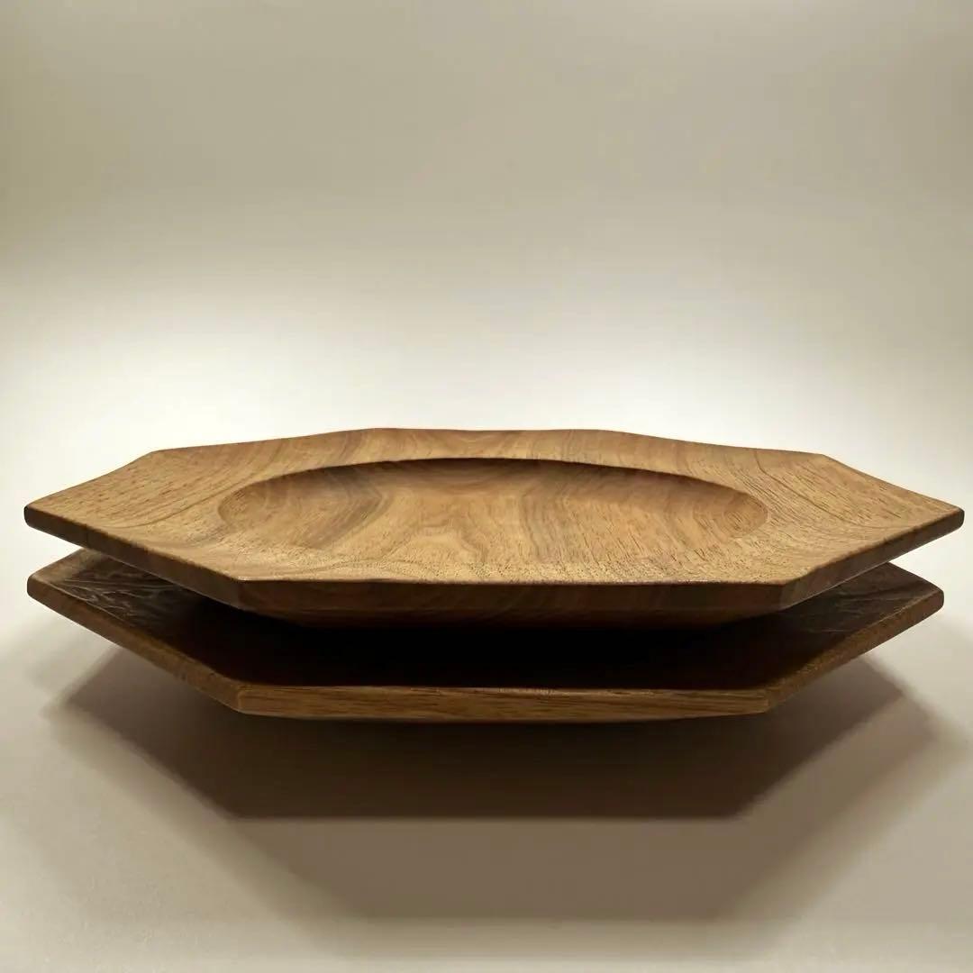 【ユタカ】木製オクトゴナルプレート22cm 2枚セット