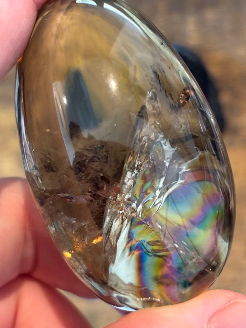 虹&ファントム入りスモーキークォーツ＊たまご型＊パワーストーン天然石