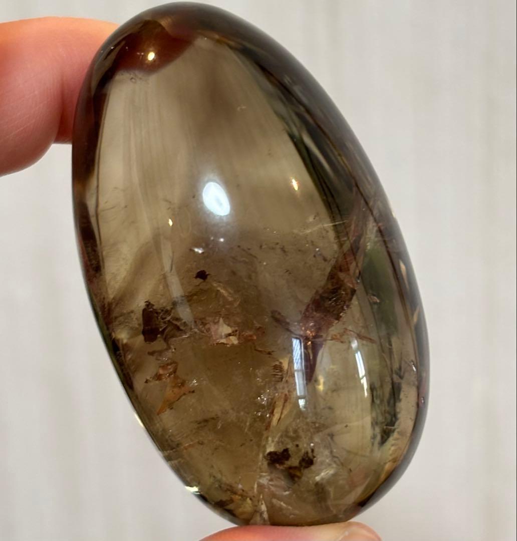 虹&ファントム入りスモーキークォーツ＊たまご型＊パワーストーン天然石