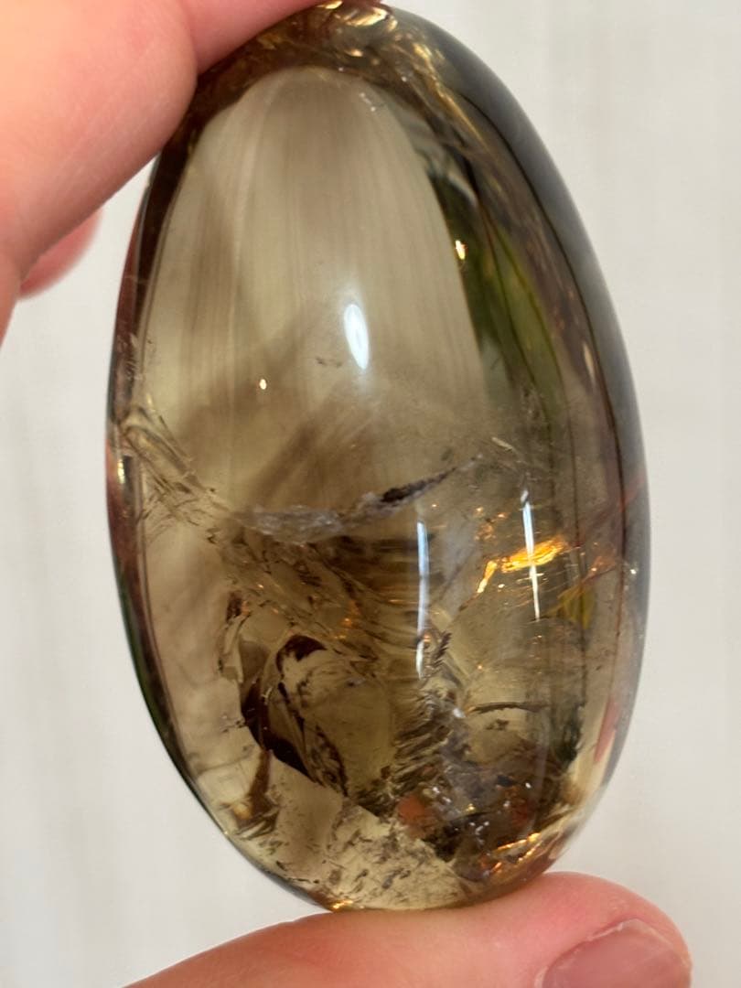 虹&ファントム入りスモーキークォーツ＊たまご型＊パワーストーン天然石