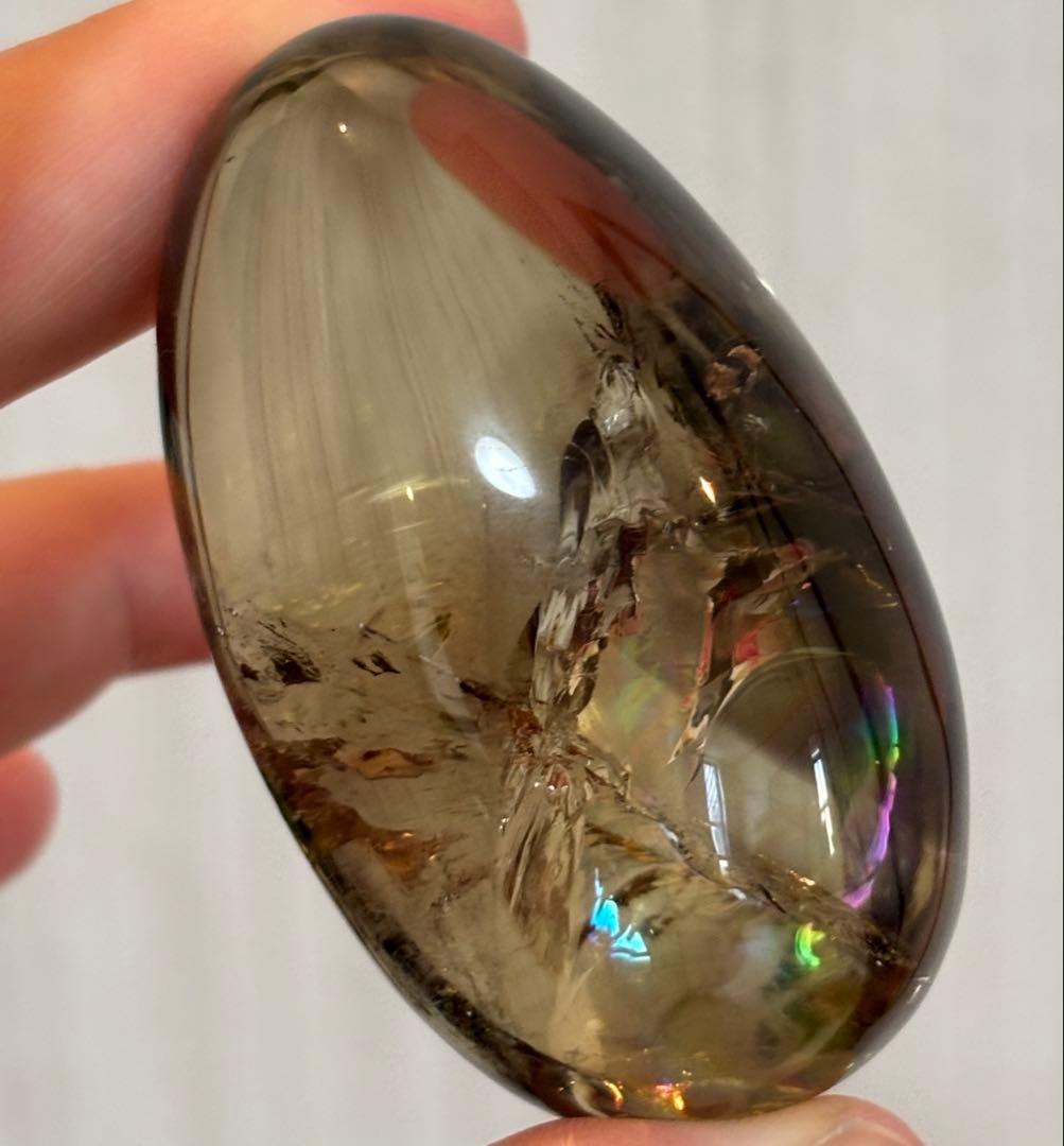 虹&ファントム入りスモーキークォーツ＊たまご型＊パワーストーン天然石