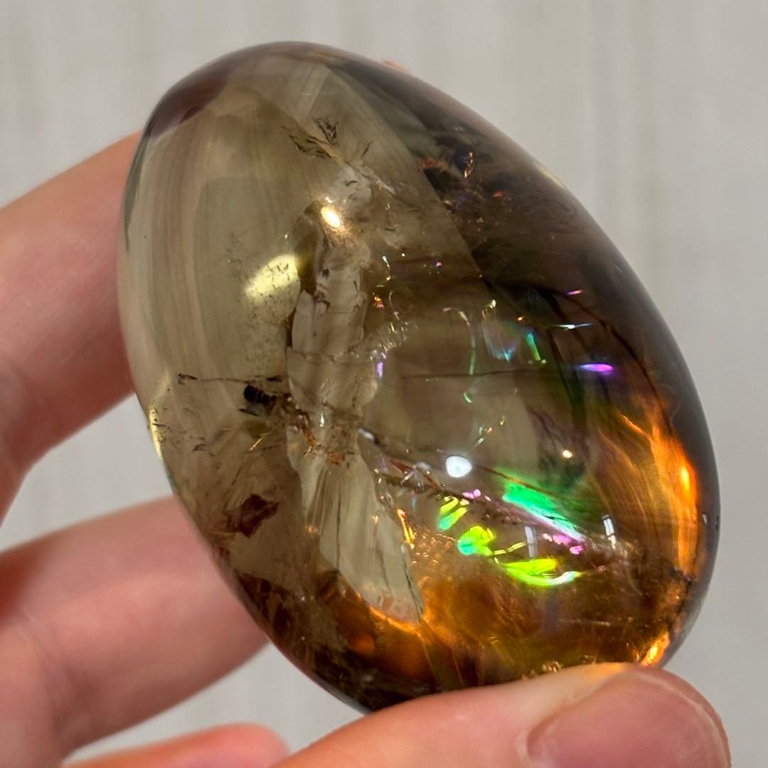 虹&ファントム入りスモーキークォーツ＊たまご型＊パワーストーン天然石