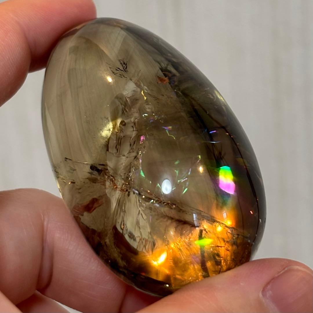虹&ファントム入りスモーキークォーツ＊たまご型＊パワーストーン天然石