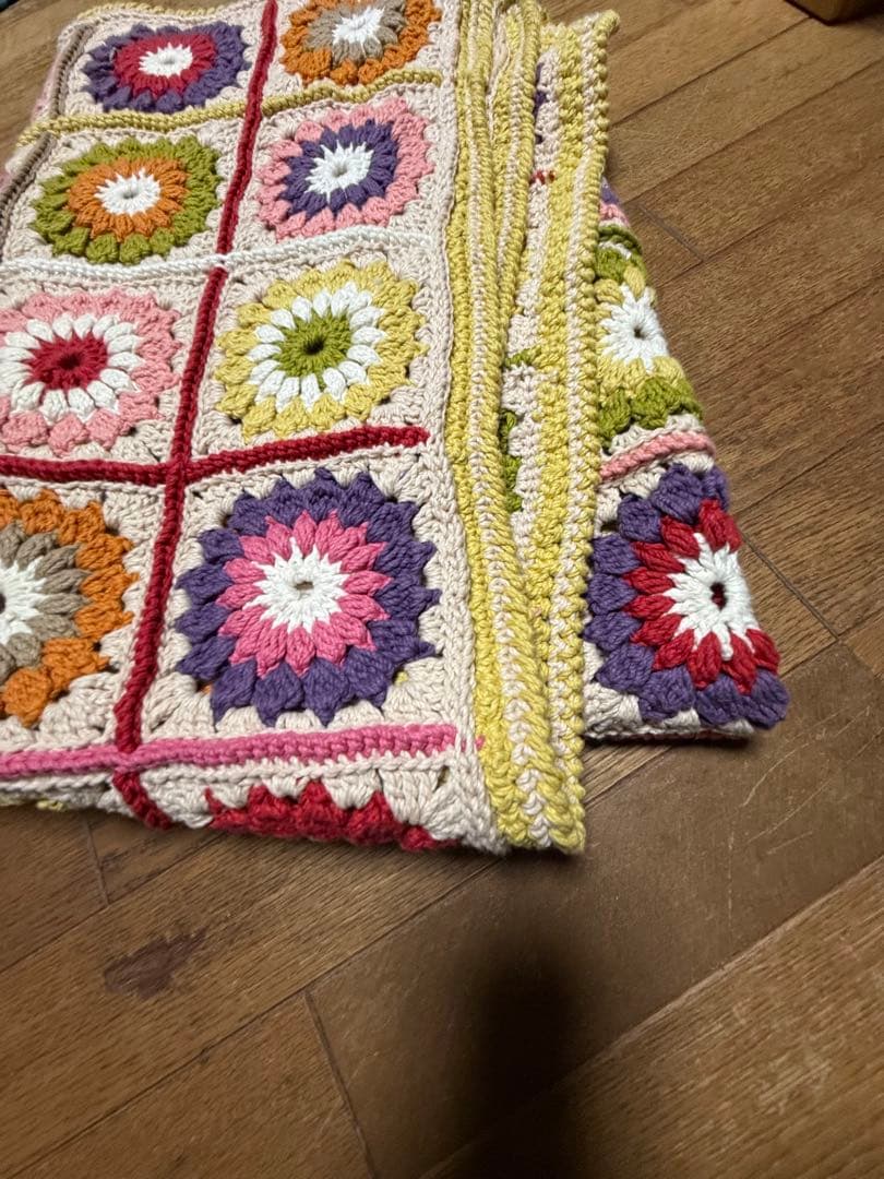 コットン ハンドメイド お花モチーフ ベッドカバー マルチカバー手編