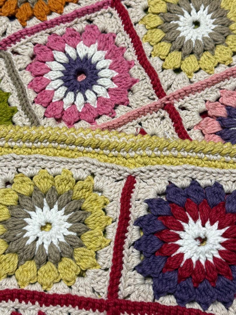 コットン ハンドメイド お花モチーフ ベッドカバー マルチカバー手編