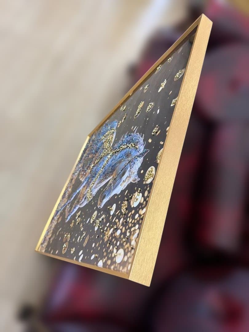 アートパネル 馬 ゴールド 水晶絵 馬 絵 額縁 壁掛け アート 額絵 高さ