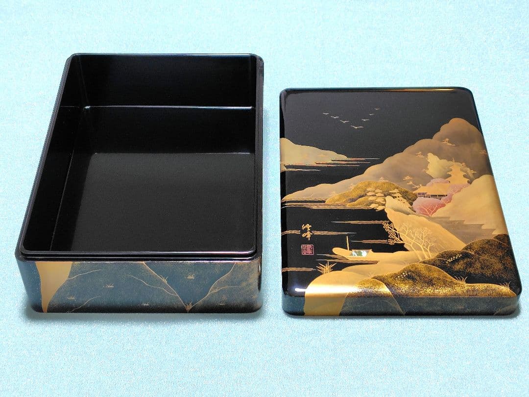 桜井漆器　戸倉屋漆器店　木製本漆塗　工芸蒔絵　渡辺修峰作　蓋付き　文箱