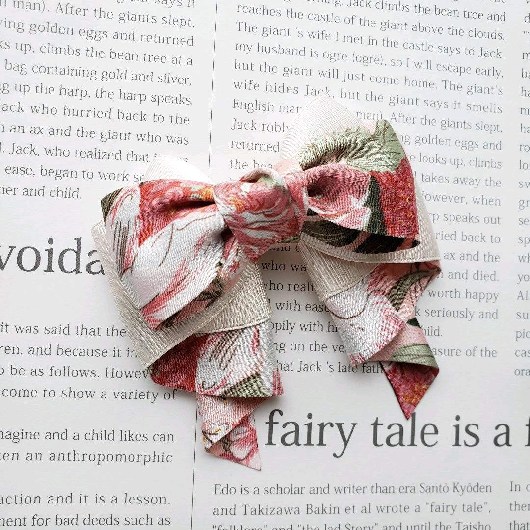 リボン　ヘアゴム♡カノンリボン～long～♡花柄ピンク♡ハンドメイド