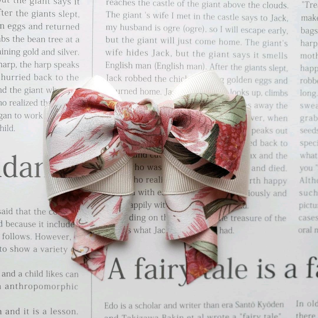 リボン　ヘアゴム♡カノンリボン～long～♡花柄ピンク♡ハンドメイド