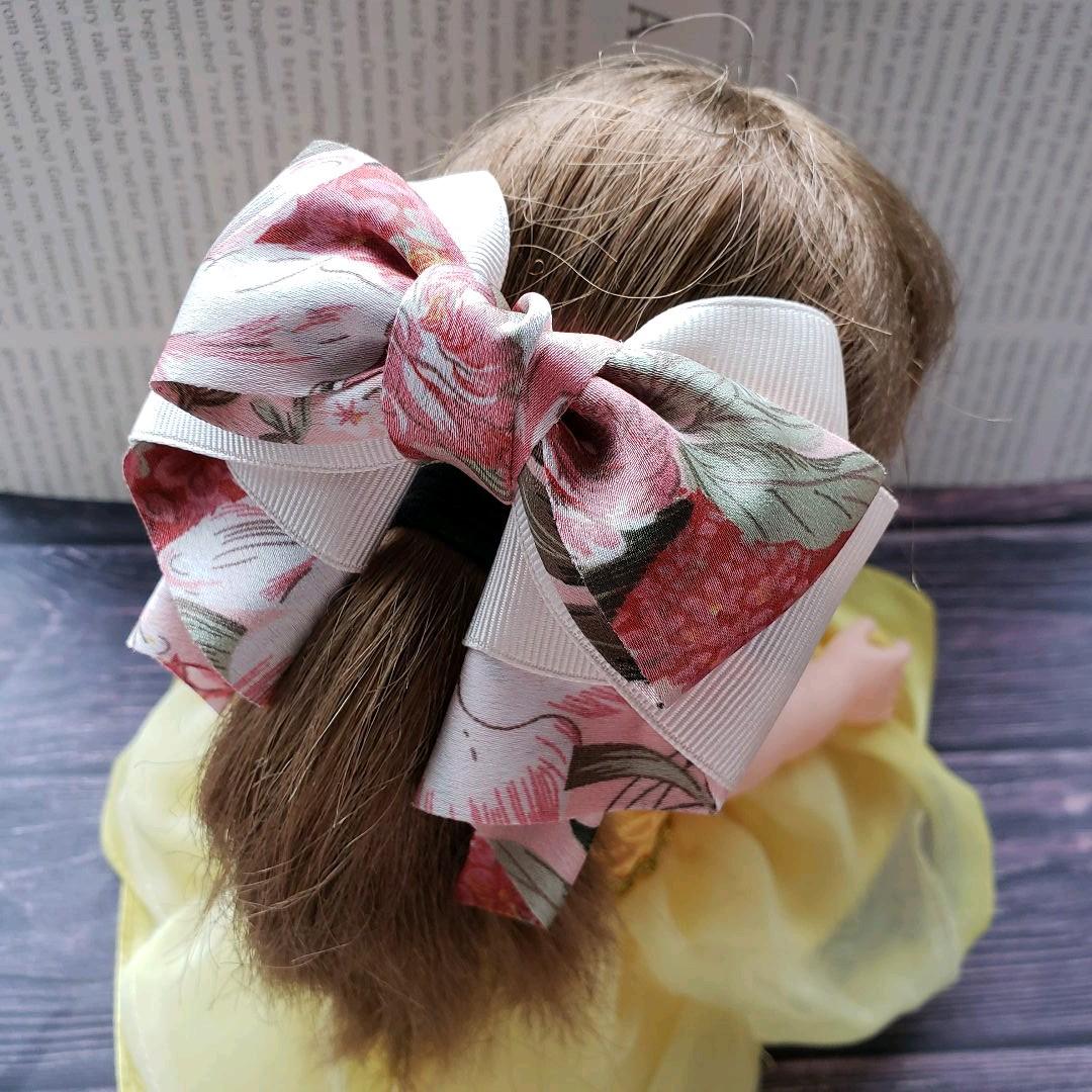 リボン　ヘアゴム♡カノンリボン～long～♡花柄ピンク♡ハンドメイド