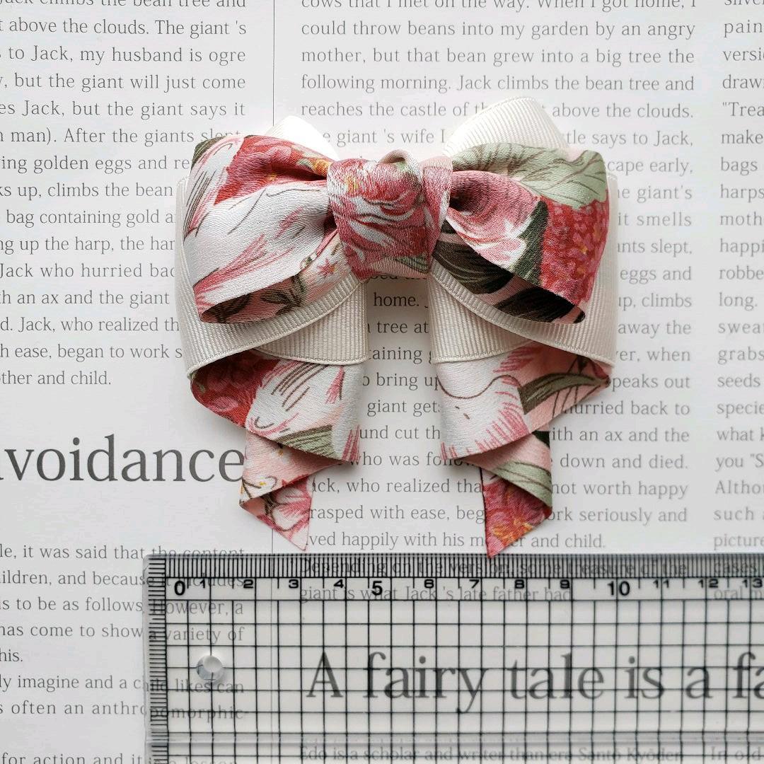 リボン　ヘアゴム♡カノンリボン～long～♡花柄ピンク♡ハンドメイド