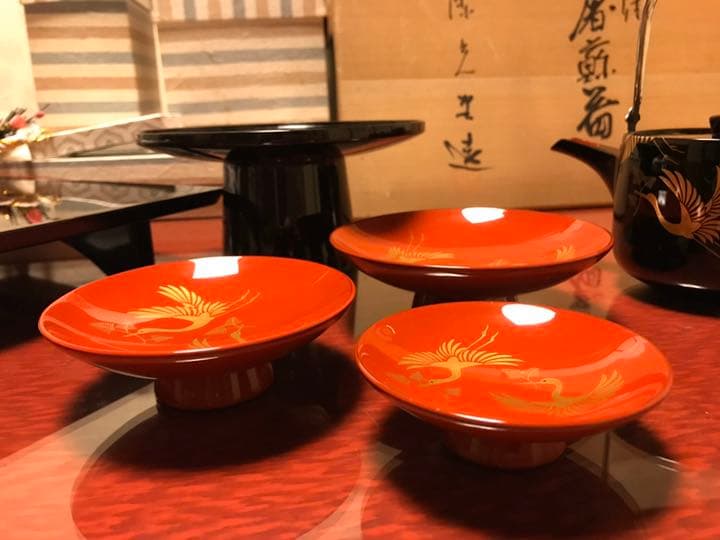 輪島塗 蒔絵 日の出に鶴 屠蘇セット