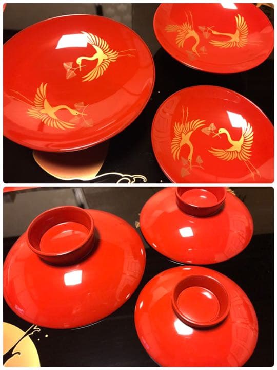 輪島塗 蒔絵 日の出に鶴 屠蘇セット