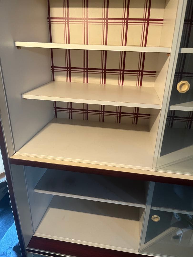 食器棚 昭和レトロ 当時物 レトロポップ 飾り棚 インテリア チェッカーガラス