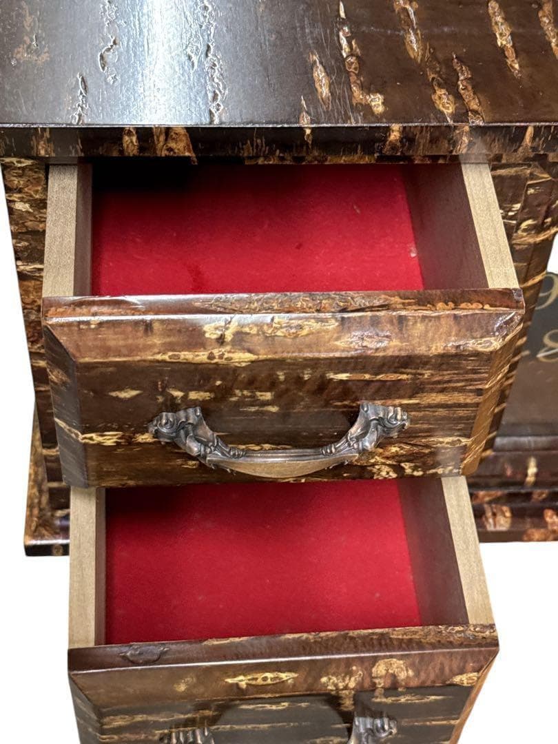 美品希少桜皮細工 角館 秋銘製作所 伝統 工芸品 樺細工 置時計 引出し付き