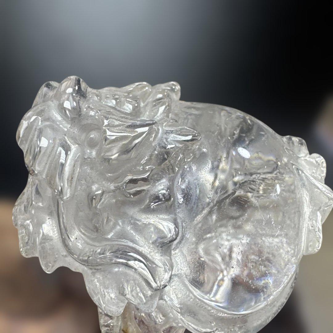 高品質 天然水晶 龍亀 台座付き 約72mm 開運 財運