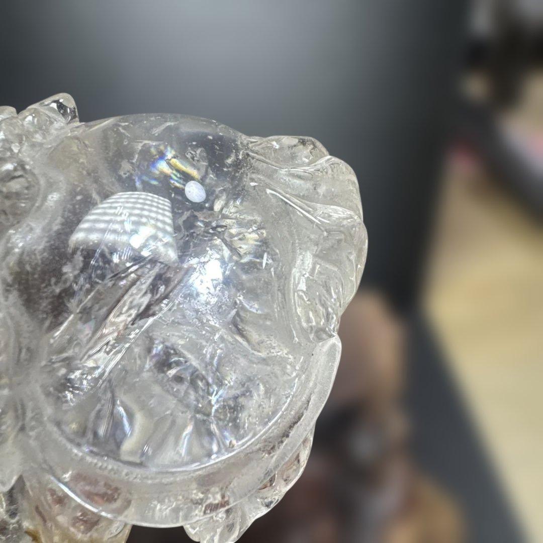 高品質 天然水晶 龍亀 台座付き 約72mm 開運 財運